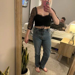 Sheer Sleeve O. VIANCA Black Shirt